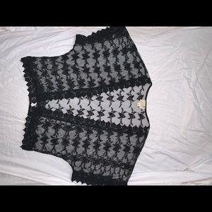 Black sheer lace crop kimono